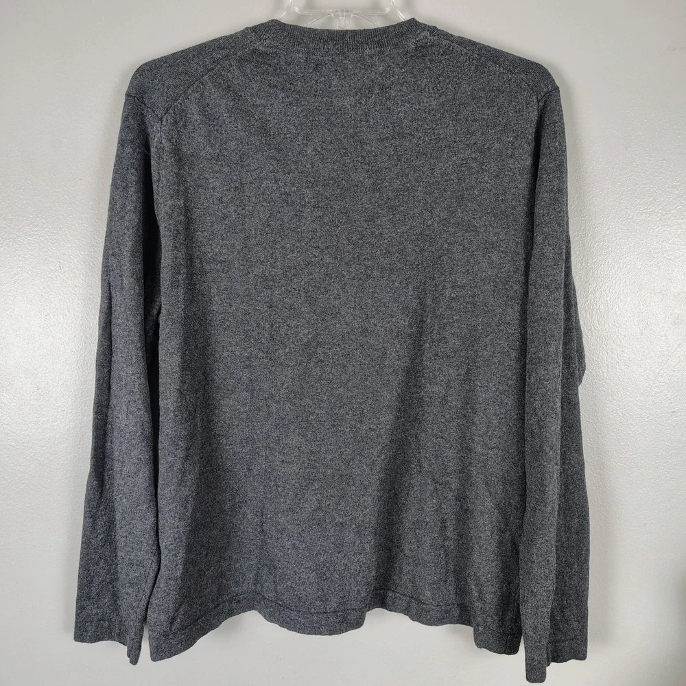 Eddie Bauer Mens Large Gray Cotton Merino‎ Wool Blend V-Neck Sweater Heathered